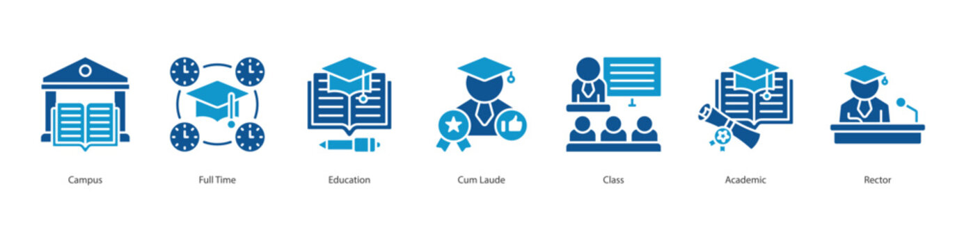 Academic Excellence banner web icon set vector illustration concept with icon of campus, full time, education, cum laude, class, academic, rector