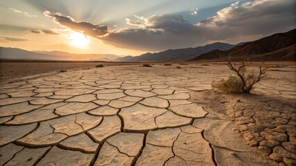 Cracked Earth Landscape at Sunset