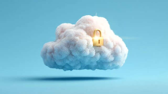 illustration footage a cloud with padlock security system cloud concept  on blue background 