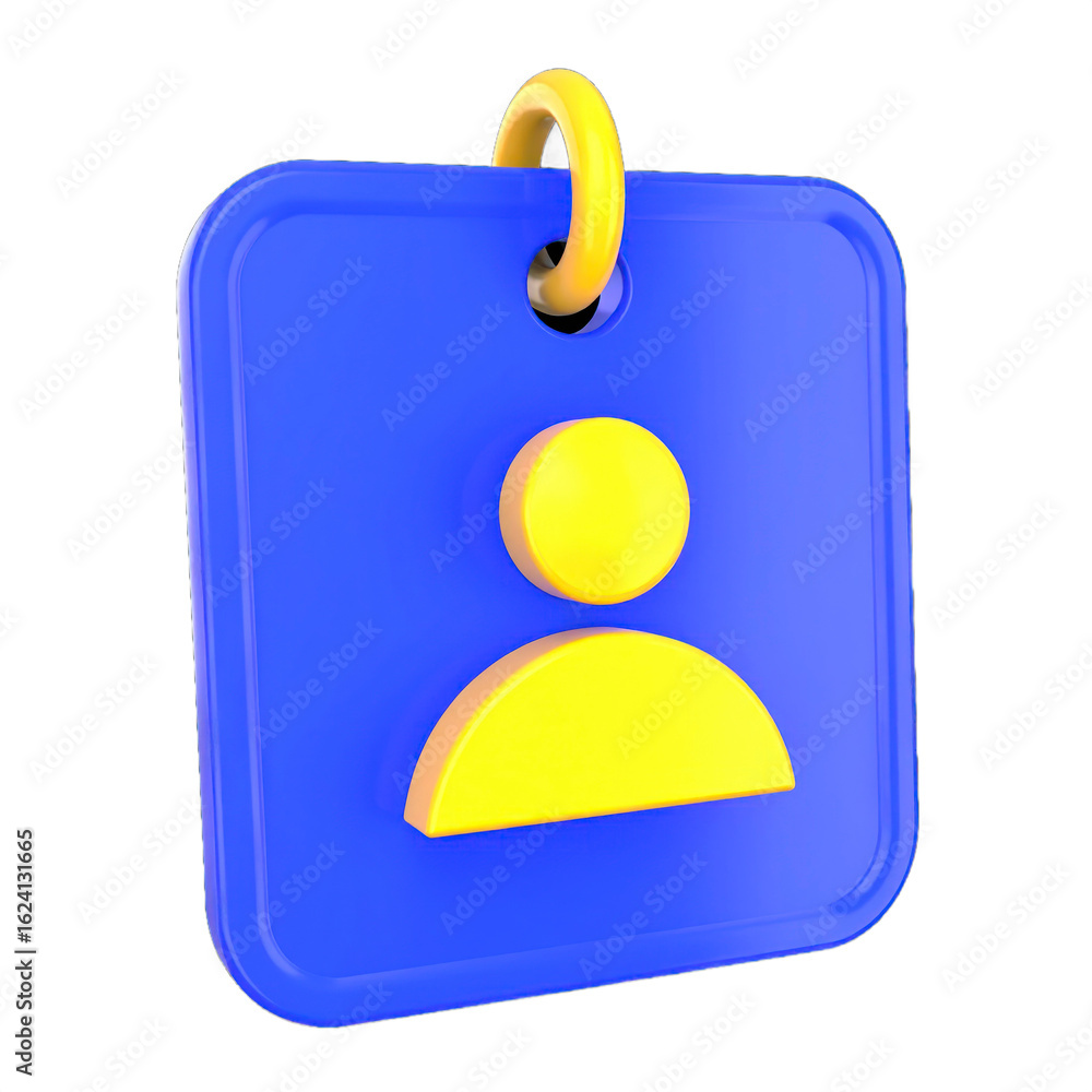 Poster blue tag with yellow person icon 3d rendering on isolated transparent background