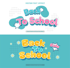 Editable 3D text effect with the phrase “Back to School”, perfect for school banners, educational promotions, online learning ads, and student campaigns.	