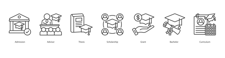Academic Pathway banner web icon set vector illustration concept with icon of admission, advisor, thesis, scholarship, grant, bachelor, curriculum