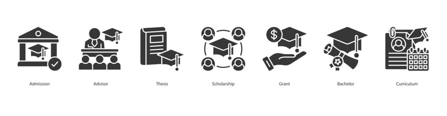 Academic Pathway banner web icon set vector illustration concept with icon of admission, advisor, thesis, scholarship, grant, bachelor, curriculum