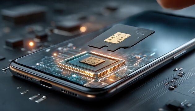 Smartphone chip and SIM card - Powered by Adobe