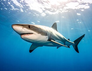 Obraz premium Great white shark in ocean depths