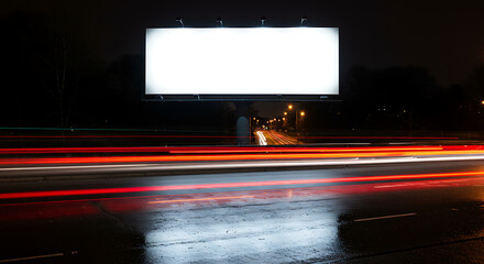 Night City Billboard on Overpass with Wet Road Reflections