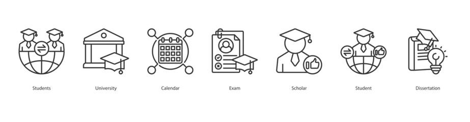 Academic Timeline banner web icon set vector illustration concept with icon of students, university, calendar, exam, scholar, student, dissertation