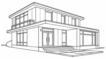 Modern house design architectural drawing two story home blueprint contemporary residence outline illustration