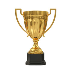 golden trophy cup against a white backdrop. This symbolizes the award for winning a sports tournament, showcasing the concept of triumph. It's illustrated in 3D.