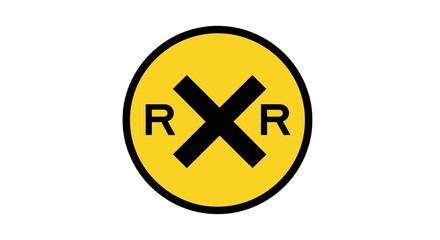 Obraz premium Railroad crossing advance warning sign isolated on a white background. A circular yellow traffic symbol for railway safety and transportation.