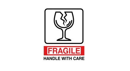 Fragile handle with care warning symbol. Shipping icon for package protection and careful handling of delicate items.