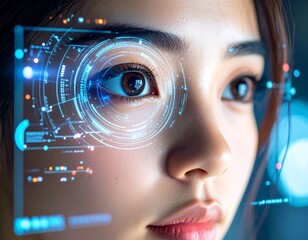 Woman's eye with futuristic holographic interface