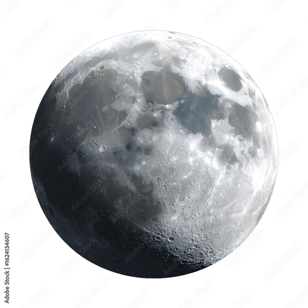 Poster detailed lunar surface showing craters and shadows in a realistic celestial view with grey tones iso