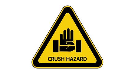 Yellow triangular warning sign for crush hazard, a safety symbol indicating risk of hand injury from machinery.