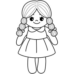 Hand drawn cartoon illustration outline of a girl doll 