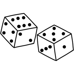 Hand drawn cartoon illustration of two dice outline