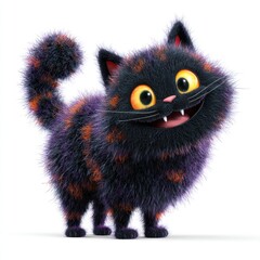 Fototapeta premium Cartoon Cat: A whimsical cartoon cat stands poised, radiating charm with a fluffy, textured coat, expressive eyes, and a cheerful grin, epitomizing playful and captivating character design.