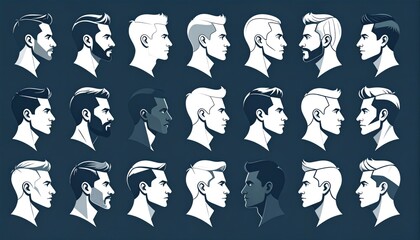 Profile portraits of men with various hairstyles and facial hair