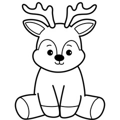 Hand drawn cartoon illustration outline of a sitting deer