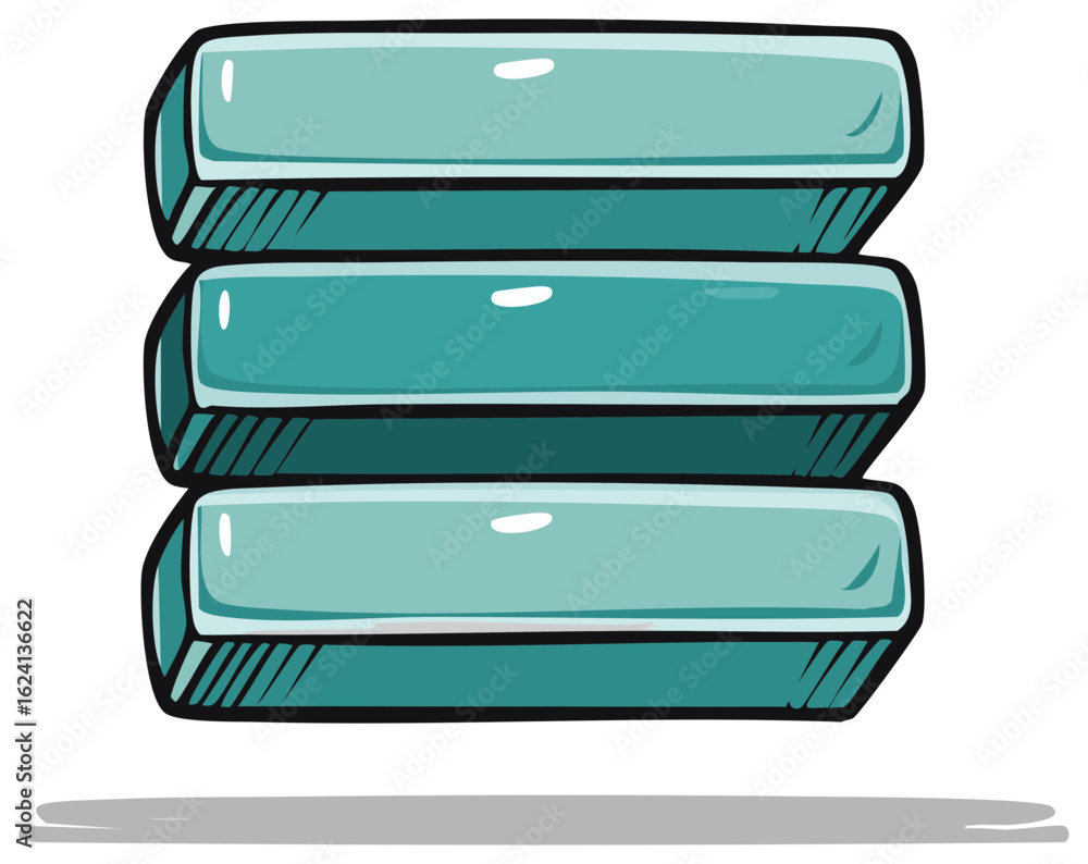 Poster three stacked turquoise bars with black outlines and shading create a layered effect.