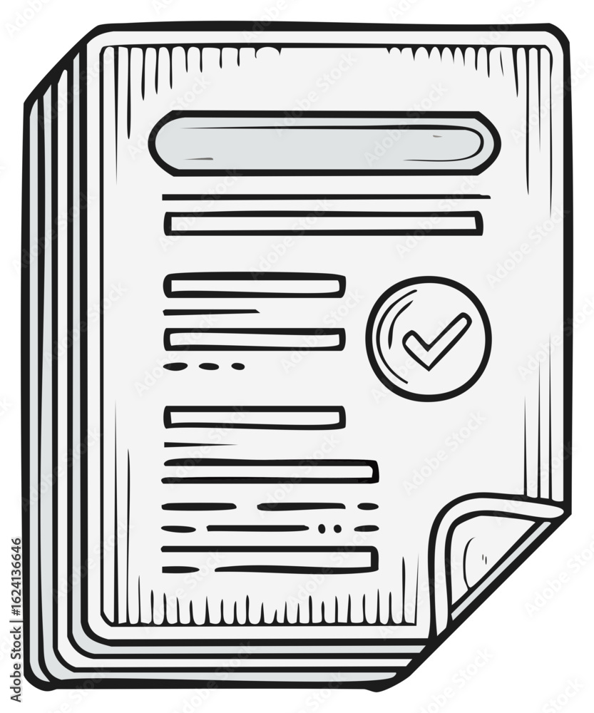 Poster hand drawn document with check mark and text lines