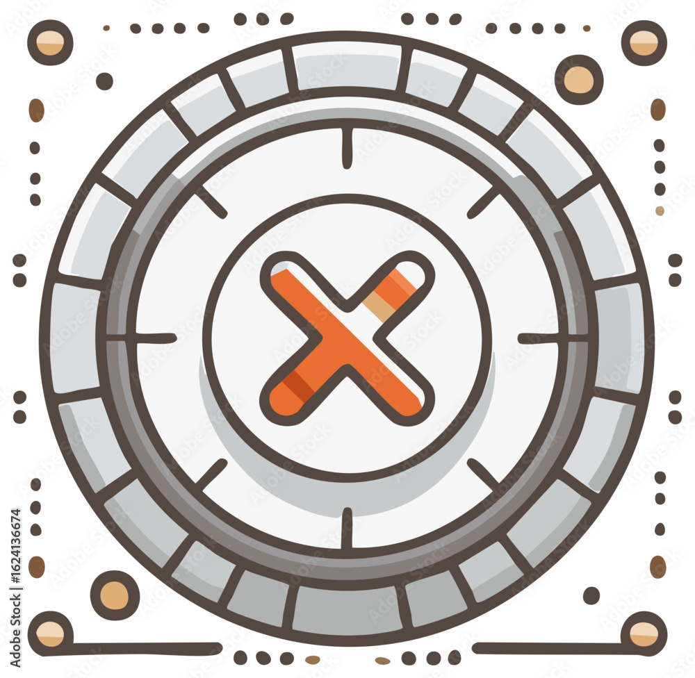 Poster digital illustration of a circular icon with an orange cross symbol for wrong close or stop