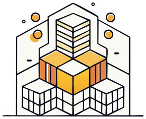 Fototapeta premium Isometric Cube Assembly Illustration with Yellow Accents Stacked in a Geometrical Composition
