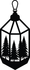 Geometric lantern with pine trees isolated on transparent background
