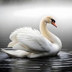 Obraz premium White Swan on Reflective Water in Serene Landscape
