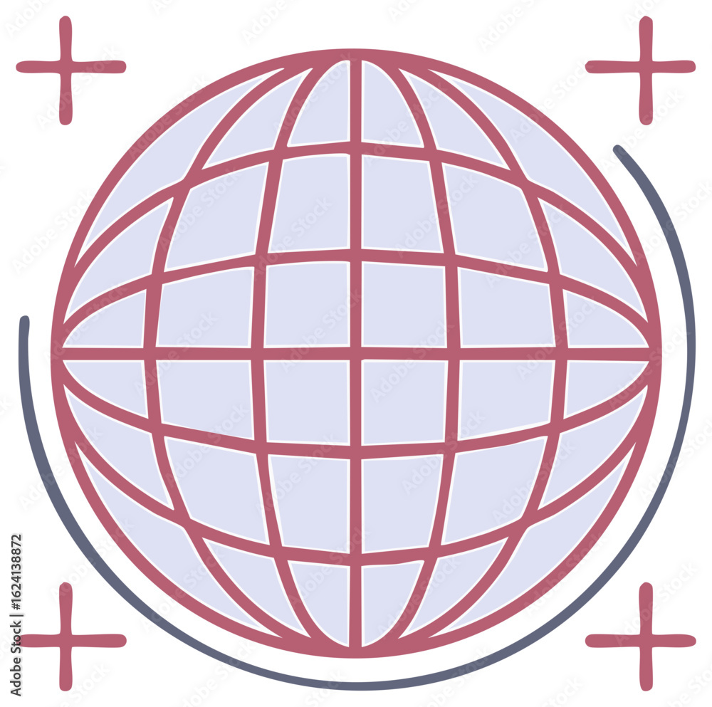 Poster stylized globe icon with a wireframe grid representing global networks and technology