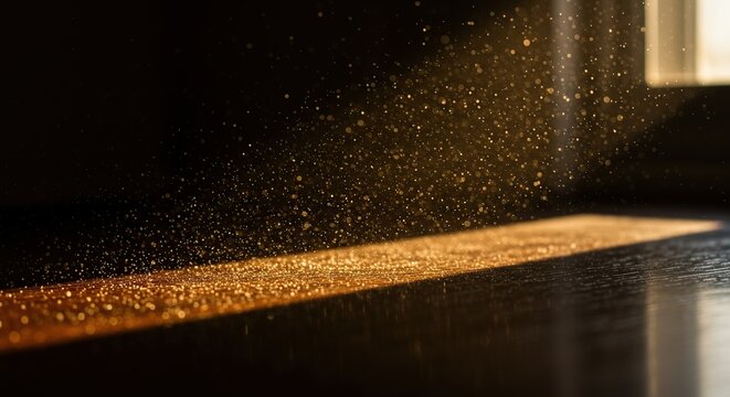 Golden dust particles floating in sunlit room, light beam shining, indoor air quality concept image - Powered by Adobe
