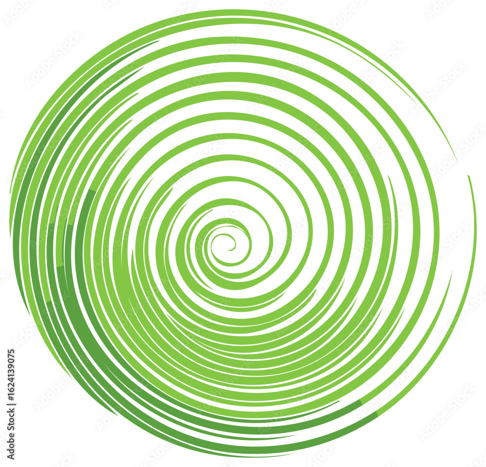 Poster green spiral pattern with varying line thickness converging to a central point