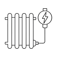 Modern electric radiator with power plug and subtle lightning bolt graphic for heating and energy concepts