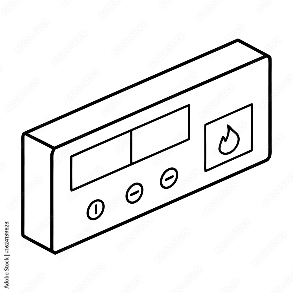Poster modern rectangular heating control panel with buttons and digital display