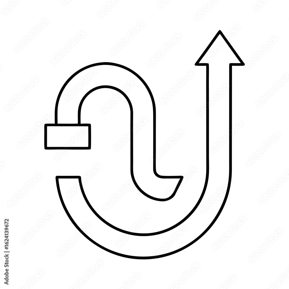 Poster circular heating pipe loop with integrated spiral and directional arrow icon