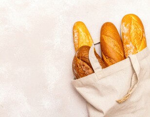 Freshly Baked Bread in a Natural Canvas Bag