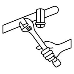 Illustration of a person using a two handed pipe wrench for assembly or repair work