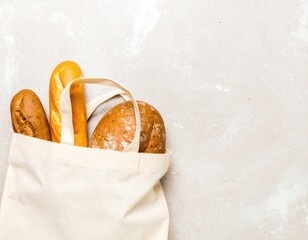 Freshly Baked Bread in a Natural Canvas Bag