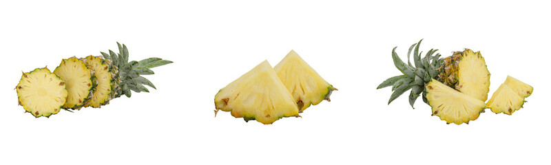 fresh pineapple slices on transparent background.