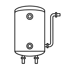 Illustration of a vertical water heater with connected pipes suitable for plumbing or home improvement contexts