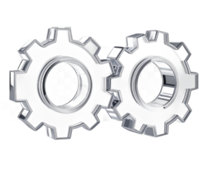 Interlocking Silver Gears Metallic Shine Isolated Transparent Background