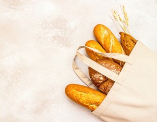 Freshly Baked Bread in a Natural Canvas Bag
