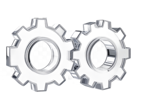 Interlocking Silver Gears Metallic Shine Isolated Transparent Background