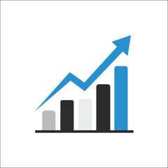 Dynamic upward-trending graph with blue arrow and bars, symbolizing growth, success, and progress in business or financial performance, presented in a sleek, modern design for effective data visualiza