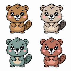 Illustration of adorable cartoon beaver isolated on white background, a delightful vector illustration showcasing cute animal characters in various colors, perfect for childrens designs and
