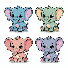 Illustration of charming cartoon elephant isolated on white background, a delightful vector illustration showcasing cute animal characters in various colors, perfect for childrens designs
