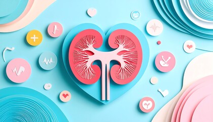Heart-shaped kidneys in abstract design