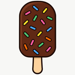 Illustration of a delightful chocolate popsicle with colorful sprinkles, a sweet and frozen treat perfect for summer, isolated on white background a fun and delicious dessert for any
