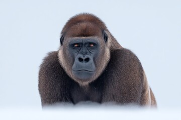 Obraz premium Majestic Gorilla in Winter Portrait of a Powerful Primate in Snow.