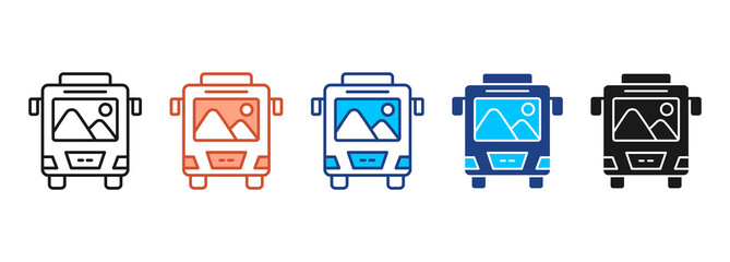 Tour Bus Icon Set Multiple Style Collection